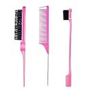 3 Pieces Hair Styling Comb Set Teasing Hair Brush Rat Tail Comb Edge Brush for Edge&Back Brushing, Combing, Slicking Hair for Women (Pink)