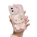 FSUNRRUII for iPhone 11 Kawaii Pink Cute Cartoon Phone Case,with Mirror Stylish Kawaii Cute Girls Phone Case for iPhone 11 6.1 inch Pink