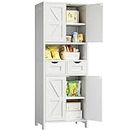 ANWBROAD Tall Storage Cabinet, 67” Bathroom Storage Cabinet, Kitchen Pantry with Adjustable Shelves and Drawers Freestanding Linen Cabinet for Bathroom Living Room Kitchen USBC002W