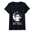 Femme Anti Social Goth Japanese Kanji Anime Boy Aesthetic Japonais T-Shirt avec Col en V