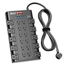 SUPERDANNY Surge Protector Power Bar with 6 USB Charging Ports, Mountable Flat Plug Power Strip, 22 Widely-Spaced Outlets, 2100 Joules, 6.5Ft Heavy Duty Extension Cord for Home, Office, Dorm, Black