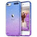 ULAK Clear Gradient Glitter Case for iPod Touch 7th/6th/5th Generation, Hybrid Slim Cute Case for Girls Women, Shockproof Anti-Scratch Soft TPU Bumper Cover for iPod Touch 7/6/5, Blue+Purple