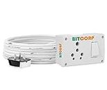 Bitcorp Extension Board 15A 16A 20A 3 Pin 1 Socket 1 Switch (3500W) with Surge Protector 10 Meter Long Cable Cord for Heavy Duty Home Kitchen Office Outdoor Indoor Appliances (White)