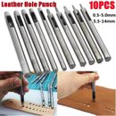 10pcs Heavy Duty Leather Hollow Hole Punch Set DIY Craft Hand Tools 0.5-5mm 14mm