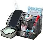 Clixera Desk Organizer, Pencil Holder For Desk, Wire Mesh Office Supply Holders, Desk Accessories & Workspace Organizers With 7 Compartments And Drawer For Office School Home (Black)