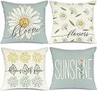 TOCHGREEN Daisy Pillow Covers, 18x18 Inch Set of 4 Spring Summer Decorative Farmhouse Throw Pillow Covers, Bloom Floral Pillowcases Cushion Cases for Sofa Couch Bedroom Living Room Home Decor
