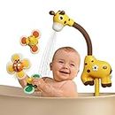 TUMAMA Baby Bathtub Toy with Shower Head and 3 Suction Spinner Toys, Giraffe Water Spray Squirt Shower Faucet and Water Pump Summer Essentials for Infants Kids Toddlers,Yellow+Spinners