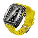 KANUZ Tempered Film Metal case Silicone Strap 3 in1 for Apple Watch 6 5 SE 44mm Outdoor Sports Smart Watch Wristband for iwatch 8 7 45mm (Color : Yellow, Size : 45mm Fro 8/7)