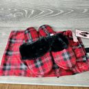 Victoria's Secret Signature Satin Slippers Shoes Red Black Plaid Bag Sz Med 7-8