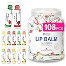DMSKY Lip Balm Bulk 108 Pack, Lip Balm Hydrating with Vitamin E and Coconut Oil 12 Flavors, Lip Moisturizer Treatment - Party Favors Bulk Gift