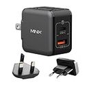 MINIX NEO P1 Mini 33W PPS 2-Port GaN Charger 1 USB-C Port Fast Charger, 1 USB-A Port Quick Charger 3.0. Compatible with iPhone 8-15 Series, Galaxy S10-S21, Pad and More.