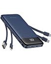 Portable Charger with Built in Cables, Portable Charger with Cords Wires Slim 10000mAh Travel Essentials Battery Pack 6 Outputs 3A High Speed Power Bank for iPhone Samsung Pixel LG Moto iPad (Blue)