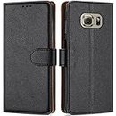 Case Collection for Samsung Galaxy S6 Phone - Premium Leather Folio Flip Cover | Magnetic Closure | Kickstand | Money and Card Holder Wallet | Compatible with Samsung S6 Case Black