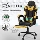Artiss Massage Gaming Chair 2 Point Office Chairs PU Recline Footrest Yellow