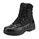 NORTIV 8 Mens Military Tactical Work Boots Side Zipper Leather Outdoor 8 Inches Motorcycle Combat Boots Size 12 Wide US Trooper-W, Black-8 Inches