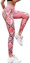 In One Clothing Damen Leggings Sportleggings mit hohem Bund Yoga-Fitness-Hose, Lange Streetwear- & Sporthose mit Schlangenmuster Muster (XXL, Pink)