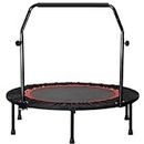 TORIBIO 40"/48" Foldable Mini Trampoline for Adults Kids Silent Fitness Trampolines with 4 Level Adjustable Heights Handrail, Exercise Trampoline for Bounce Indoor/Garden Workout Use, Max Load 330 lbs