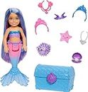 Barbie Mermaid Power™ Chelsea™ Mermaid Doll (Blue & Purple Hair) with 2 Pets, Treasure Chest & Accessories, Toy for 3 Year Olds & Up