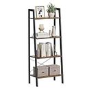 VASAGLE Ladder Shelf, 4-Tier Bookshelf, Storage Rack, Bookcase with Steel Frame, Rustic Brown and Black ULLS44X