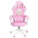 FiTGS Gaming Chair Cute Cartoon Chairs Pink Computer Chair Comfortable Office Computer Chair Home Girls Swivel Chair Adjustable Live Gamer Chairs Without footrest Pink-Bunny