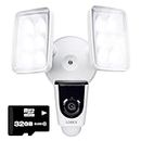 Lorex 1080p Wired Floodlight Camera – 32GB Outdoor Home Security Camera with IR Night Vision, Person Detection, and Flood Light - Exterior Surveillance Camera (White) - Free 32GB Micro SD Card