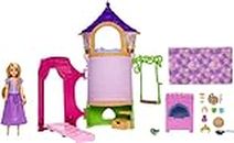 Mattel Disney Princess - Rapunzel's Tower Playset, bambola Rapunzel snodata e torre playset per giocare a 360°, 6 aree gioco e tanti accessori, Giocattolo per Bambini 3+ Anni, HMV99