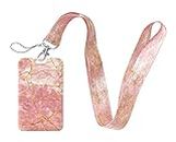 Geiomoo Lanyard with Clip Clasp and Badge Holder, Neck Strap with ID Hard Card Case (Pink Marble)