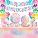 Tie Dye Birthday Party Supplies,138pcs Tie Dye Tableware & Decorations Set - Tie Dye Plates and Napkins Cups & Rainbow Table Cloth & Tie Dye Birthday Banner Balloons etc Rainbow Tie Dye Party Supplies