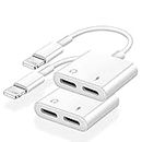 Belcompany Dual Lightning Adapter & Splitter for iPhone, Dongle Headphones Adapter Aux Cord 4 in 1 Music+Charge+Call+Volume Control Compatible for iPhone12/11/11 Pro/XS/XR /8