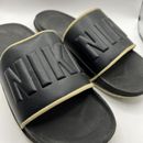 Nike Revive Foam Offcourt Shoes Black And Gold Logo Slip On Casual Slides