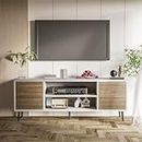 JUMMICO TV Stand for 65 Inch TV, Modern Entertainment Center with Storage Cabinet and Open Shelves, TV Console Table Media Cabinet for Living Room, Bedroom and Office (White and Oak)