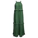 MMOOVV Women's Summer Boho Long Plain Loose Sleeveless Halterneck Ruffle Maxi Beach Dress Festive Large Sizes Ladies, Green, L