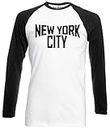 Reality Glitch New York City Mens Baseball Shirt - Long Sleeve (White/Black, S)