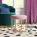 ETIQUETTE ART Round Footrest Ottomans for Living Room, Premium Comfort Velvet Upholstered Vanity Stool for Bedroom, Elegant Design,Ottoman Footstool with Metal Base (Pink)