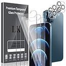 [6 Pack] LK 3Pcs Screen Protector Compatible for iPhone 12 Pro - 6.1 inch & 3Pcs Camera Lens Protector Anti-Scratch Easy-Installation Tool Tempered Glass 9H Hardness Compatible for iPhone 12 Pro - 6.1 inch