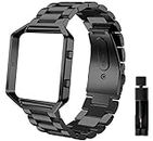 Valchinova Compatible with Fitbit Blaze Band Replacement Stainless Steel with Frame for Men Women Metal Watch Bracelet Strap (Black)