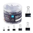 tenwin Binder Clips，100PCS Foldback Clips for Paper，Photo File Paper Document Clip for Home and Office Supplies, 6 Sizes Assorted Paper Clips Stationary Clamp Clips 51/41/32/25/19/15 mm (Black)