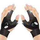 CestMall Outdoor Fishing Gloves, 2 LED Flashlight Gloves Fingerless Gadgets Men Lighting Gloves, Gifts for Men Thumb Index Finger Bicycle Glove Fishing Gifts for Hiking Camping - 2 Pack