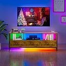Figbird Meuble TV LED avec Station de Recharge, 150×40×56 cm Smart Table pour Un Téléviseur de 70 Pouces, Meuble Bois et Metal USB Type-c sans Fil Lumière de Capteur Automatique 24 Couleurs Lumière