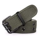 Leathario Cinturón de Hebilla Doble Metal de Lona para Hombre y Mujer Cinturón Táctico Militar Ajustable de la Correa Ocasional Longitud 112cm