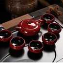 Tea Set Tea Pot with 6 Tea Cups Chinese Kung Fu Ceramic Red Glaze Tea Infusers