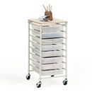Rebrilliant Nisean Under Desk Storage Mobile Utility Cart w/ Wooden Top & 8 Drawers Plastic in White | 27.95 H x 15.35 W x 13 D in | Wayfair