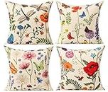 All Smiles Outdoor Patio Throw Pillow Covers Spring Summer Garden Flowers Farmhouse Décor Outside Furniture Bench Chair Decorative Cushion Cases 18x18 Set of 4 for Swing Deep Seat Bed Couch Sofa