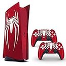 ELTON PS5 Skin Protective Cover Vinyl Sticker Decals for PlayStation 5 Disk Version Console and Two Dual Sense 5 Sticker Skins Black PS5 Console and Controller design202 [video game](spider man red)
