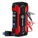 Car Jump Starter, 3000A Peak Car Battery Charger, 12V Jump Box Jumper Battery Pack (up to 10L Gas or 8.5L Diesel), Portable Charger, Emergency LED Light, Escape Safty Hammer, Compass