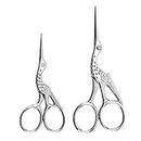 Acronde 2PCS Vintage Stork Shape Sewing Scissors Stainless Steel Tailor Scissors Sharp Sewing Shears for Embroidery, Sewing, Craft, Art Work & Everyday Use (Silver)