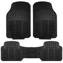 Car Floor Mats Front Rear Rubber Black Universal Fit Carpet 3PCS Set