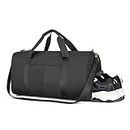Gym Bag for Women, Waterproof Travel Duffel Bag with Shoes Compartment and Wet Pocket, Sports Duffle Bag Weekender Overnight Bag for Teens Girls Yoga, Black