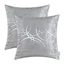 CaliTime Pack of 2 Cushion Covers Throw Pillow Cases Shells for Couch Sofa Home Decor Modern Shining & Dull Contrast Circles Rings Geometric 50cm X 50cm Silver Gray