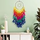 ILU® Dream Catcher with Lights, Wall Hangings, Crafts, Home Décor, Handmade for Bedroom, Balcony, Garden, Party, Café, Decoration, Wedding, Decorative, Multi Feathers (21 cm Diameter)
